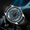 PINDU Retro Creative Turn-Dial Wheel Mechanical Luminous Leather Watch 2
