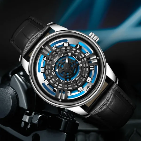 PINDU Retro Creative Turn-Dial Wheel Mechanical Luminous Leather Watch 2