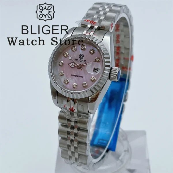 BLIGER 2024 New 26mm Pink Shell Dial Automatic Mechanical Watch For Women's NH05 Movement Sapphire Glass Women's Elegant watch 1
