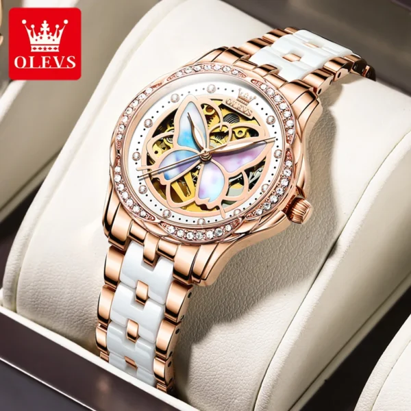 OLEVS 6615 Elegant Luxury Diamond Skeleton Butterfly Women’s Watch Set 2