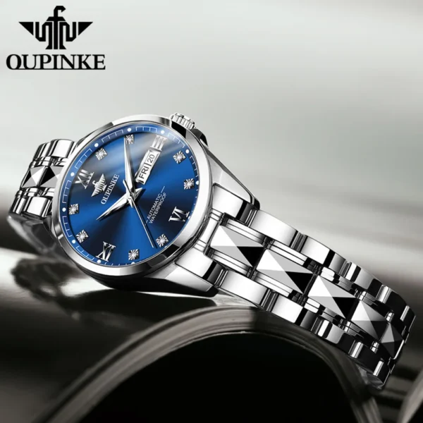 OUPINKE Fashion Silver Blue Automatic Mechanical Watch Women's Watches Ladies Creative Steel Women's Bracelet Watches Female 2