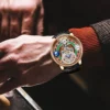 PINDU New Celestial Roulette Quartz Curved Mirror Globe Leather Watch 5