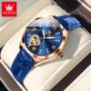 OLEVS New Luxury Rose Gold Mechanical Watch for Women's Fashion Stainless Steel Strap Waterproof Luminous Hollow Watches Womens 1