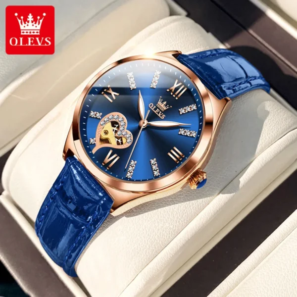 OLEVS New Luxury Rose Gold Mechanical Watch for Women's Fashion Stainless Steel Strap Waterproof Luminous Hollow Watches Womens 1