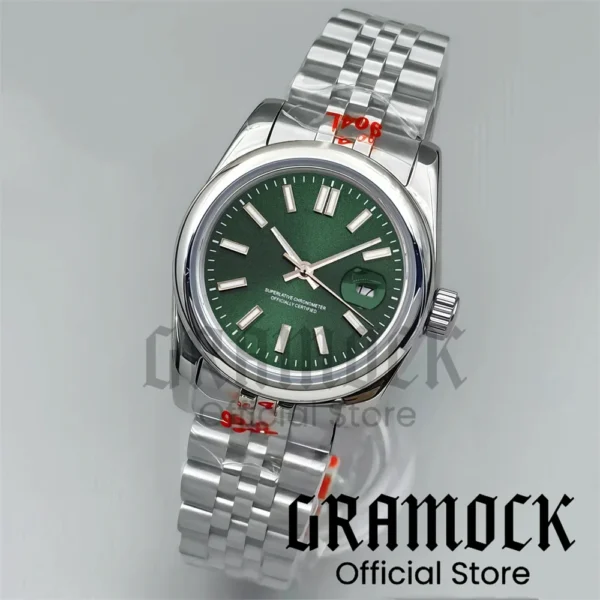 Gramock 31mm Lady's Luxury NH05 Mechanical Automatic Diving Wristwatch Stick Mark Sunburst Dial Luminous Round Bezel Women's Watch 2