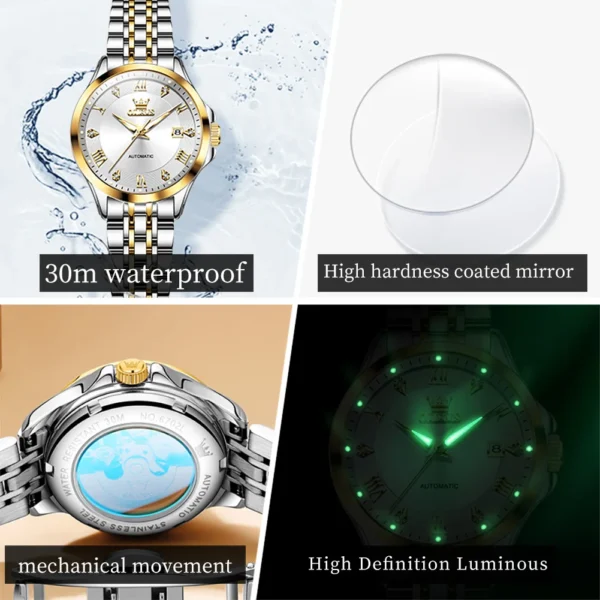 OLEVS Original Women's Watch Top Brand Waterproof Calendar Luminous Elegant Fashion Luxury Automatic Mechanical Lady Wrist Watch 2