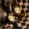 Quartz Watch for Women's Miyota Movement Retro Round Watch with Brushed Dial and Leather Strap 10 Meter Water Repellent 4