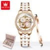 OLEVS 6612 Diamond Elegant Ceramic Automatic Four Leaf Clover Women’s Watch 1