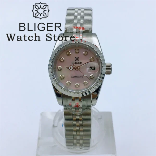 BLIGER 2024 New 26mm Pink Shell Dial Automatic Mechanical Watch For Women's NH05 Movement Sapphire Glass Women's Elegant watch 2