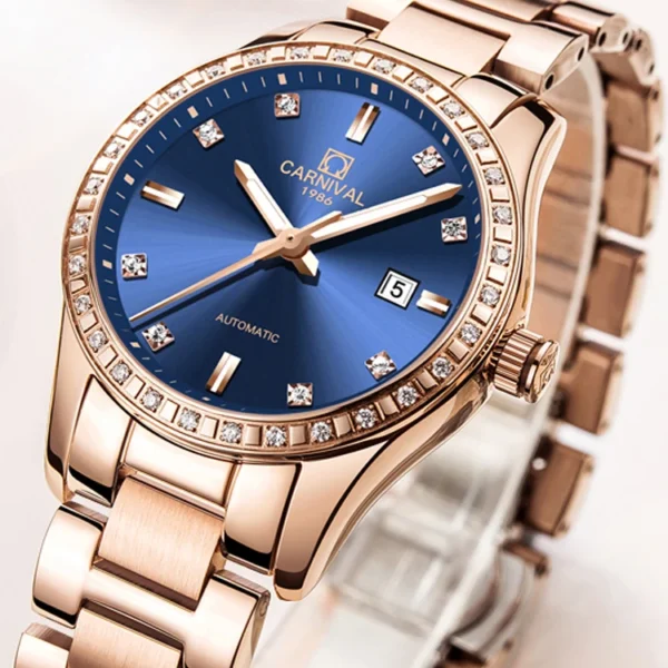 CARNIVAL New Luxury Rose Gold Blue Dial Automatic Women’s Dress Watch 2