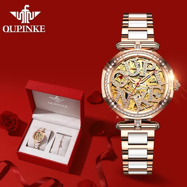 OUPINKE 3175 Original Brand Luxury Full Diamond Elegant Automatic Women’s Watch 1