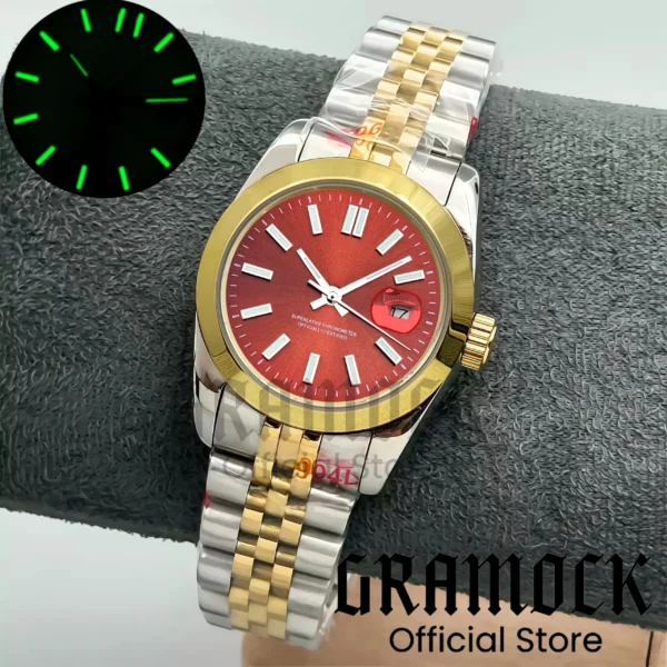 Gramock Lady's Luxury Mechanical NH05 Automatic 31mm Diving Wristwatch Slope Bezel Stick Mark Sunburst Dial Luminous Women's Watch 2