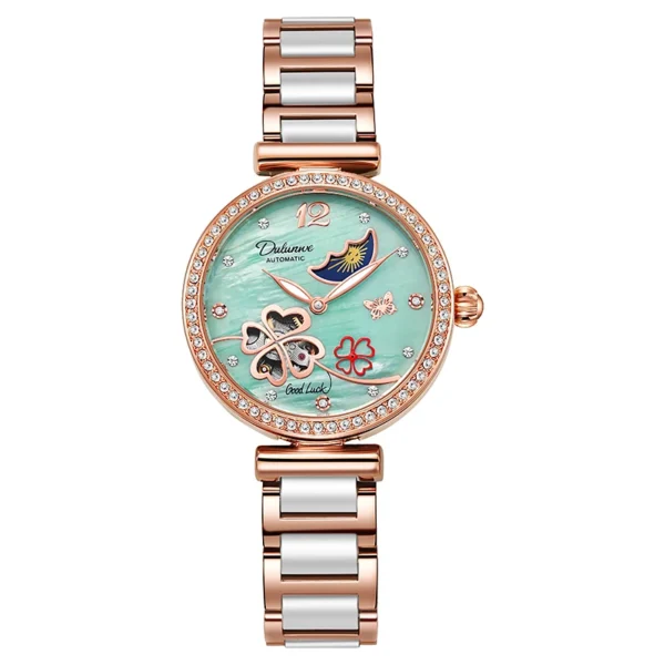 Lucky Clover Mechanical Watch for Women's Ceramic Strap Original Wristwatch Skeleton Automatic Diamond Elegant Ladies Watches 1