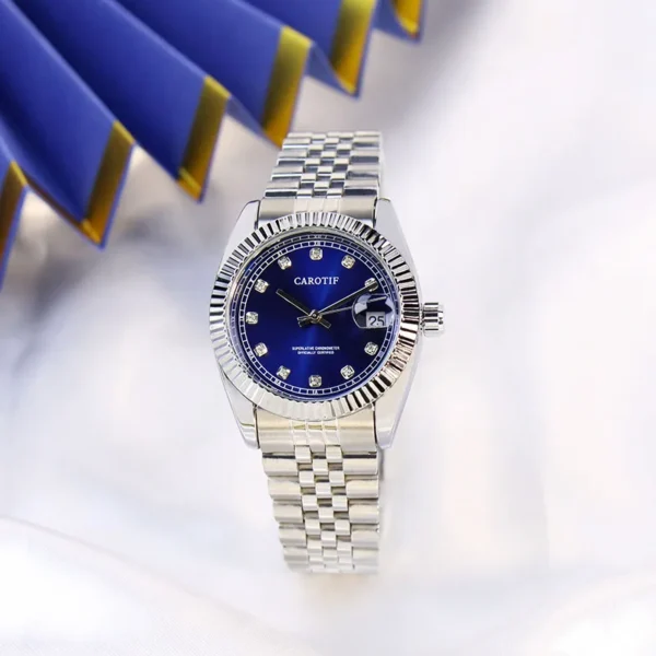 A Women's Silver Steel Strap Fashion Trend Roman Numeral Tourbillon Automatic Mechanical Watch 1