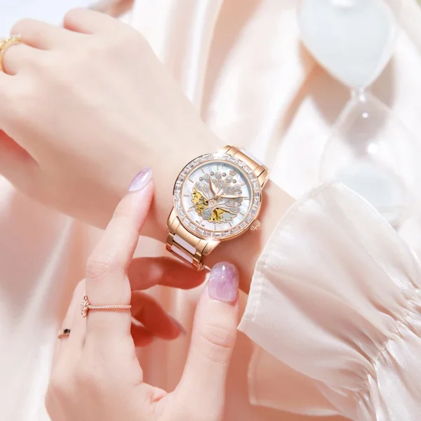 Luxury Mechanical Women's Watches ORKINA Designer Skeleton Elegant Ceramics Strap Waterproof Ladies Wristwatches Girls Dress Watch 1