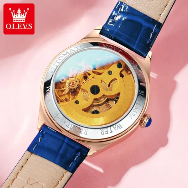 OLEVS New Luxury Rose Gold Mechanical Watch for Women's Fashion Stainless Steel Strap Waterproof Luminous Hollow Watches Womens 2
