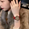 Fashion Women Design Mechanical Watch Red Genuine Leather Strap Needle Buckle Elegant Office Ladies Luxury Diamonds Wristwatch 4