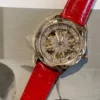 Fashion Women Design Mechanical Watch Red Genuine Leather Strap Needle Buckle Elegant Office Ladies Luxury Diamonds Wristwatch 1