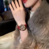 Fashion Women Design Mechanical Watch Red Genuine Leather Strap Needle Buckle Elegant Office Ladies Luxury Diamonds Wristwatch 5