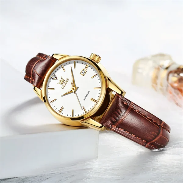OLEVS Top Luxury Automatic Women’s Waterproof Brown Leather Watch 2