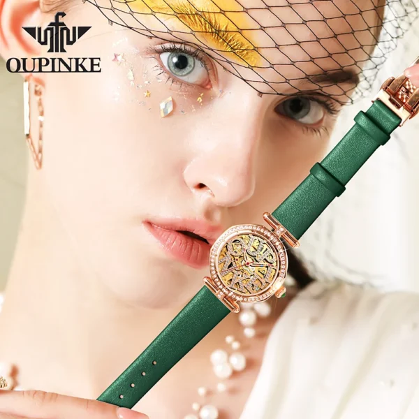OUPINKE 3175 Luxury Full Diamond Skeleton Automatic Elegant Women’s Watch 2