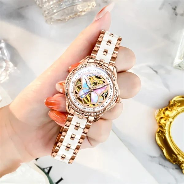 OLEVS Colorful Butterfly Fashion Ceramic Automatic Women’s Waterproof Watch 1