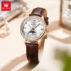 OLEVS Original Brand Fashion Moon Phase Mechanical Watch Elegant Women's Watches Luxury Leather Waterproof Ladies Wristwatch 4