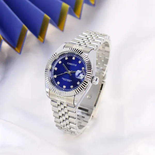 A Women's Silver Steel Strap Fashion Trend Roman Numeral Tourbillon Automatic Mechanical Watch 2