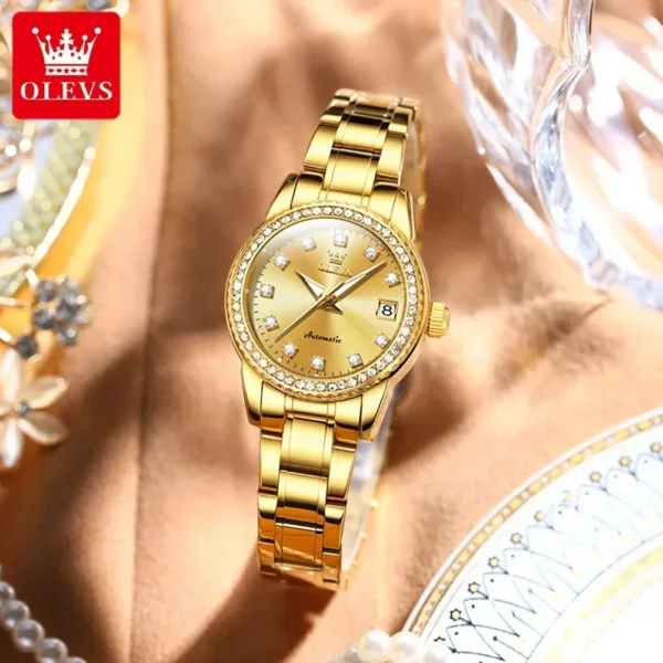 OLEVS Elegant Diamond Calendar Automatic Women’s Stainless Steel Watch 2