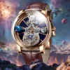 PINDU Design Celestial Curved Mirror Transparent Roman Leather Watch 1