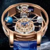 PINDU Celestial Starry Sky Transparent Curved Glass Leather Watch 4