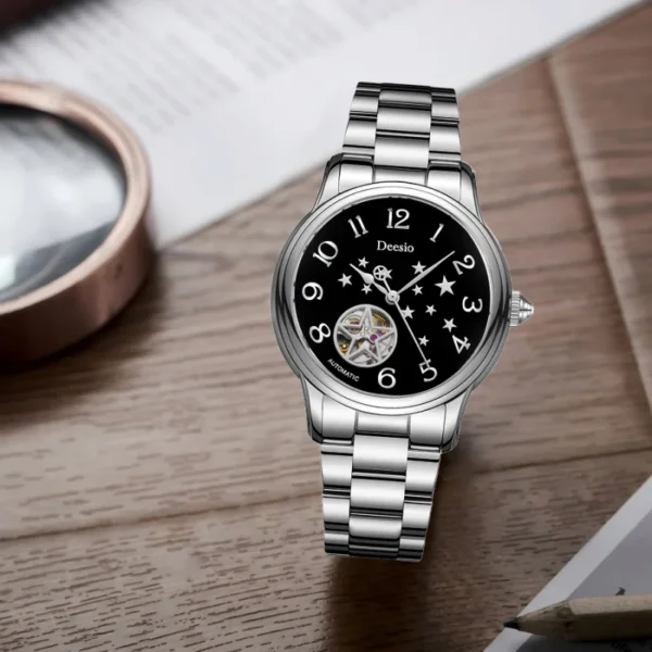 Deesio E8001B Luxury Bands Automatic Mechanical Watch Women Fashion Star Wristwatch Waterproof 30m Wrist Timepiece Ladies Clock 1