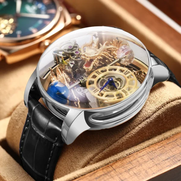 PINDU Design Earth Theme 3D Dragon Curved Mirror Transparent Watch 1