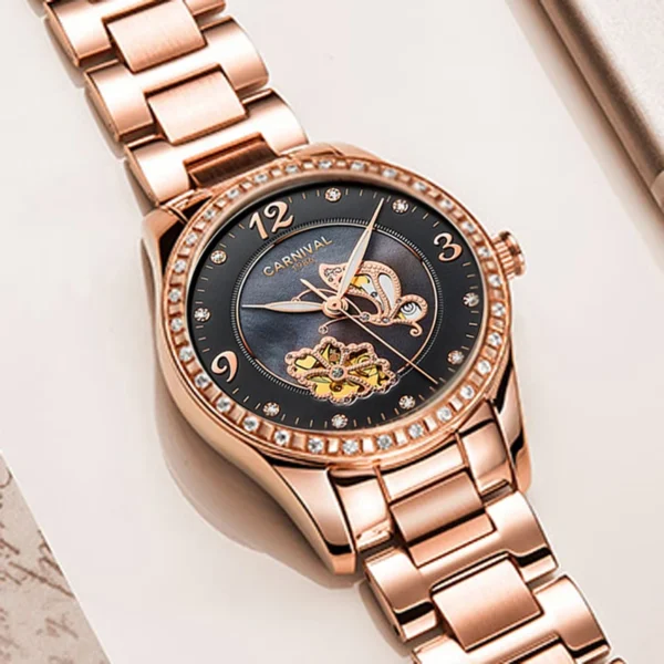 CARNIVAL Skeleton Butterfly Design Rose Gold Women Watches Luxury Brand Automatic Mechanical Watch Ladies Waterproof reloj mujer 1