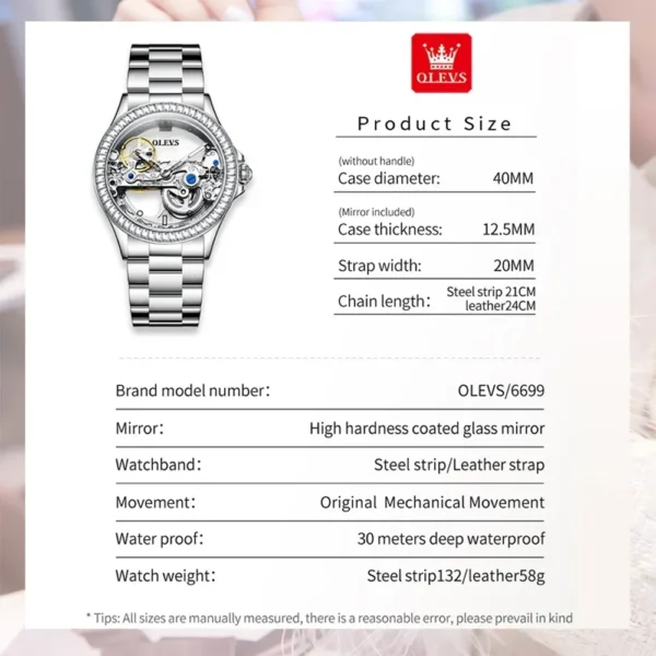 OLEVS Fully Hollow Luminous Diamond Luxury Automatic Women’s Watch 2