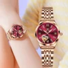 OLEVS Brand Luxury Fashion Red Dial Automatic Mechanical Watch For Women's Waterproof Steel Ladies Watch Reloj Para Mujer 1