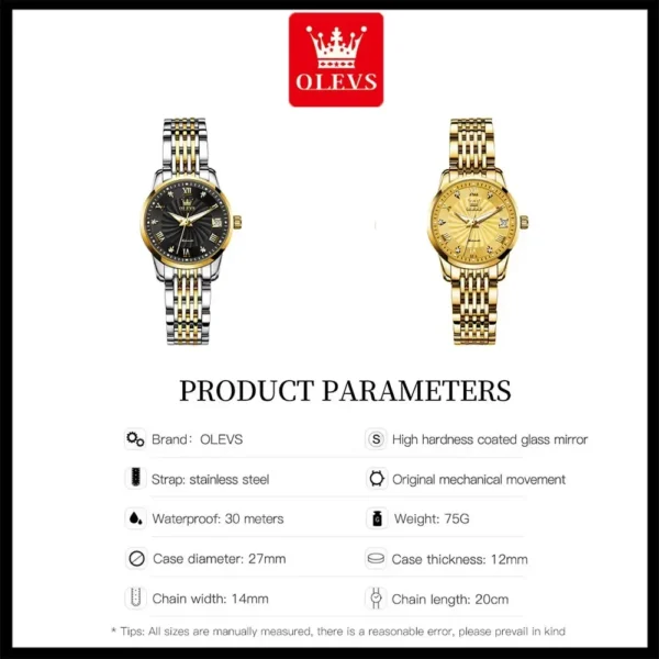 OLEVS Luxury Automatic Luminous Stainless Steel Women’s Mechanical Watch 2