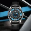 PINDU Retro Creative Turn-Dial Wheel Mechanical Luminous Leather Watch 3