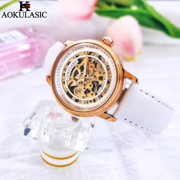 AOKULASIC Elegant High-Quality Luxury Skeleton Automatic Women’s Watch 2