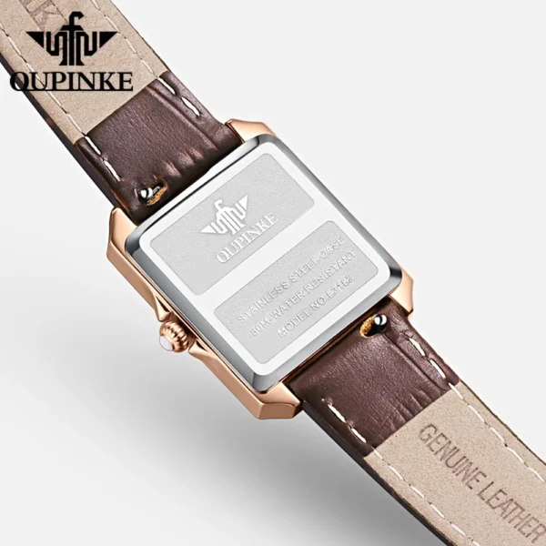 OUPINKE 3182 Simple Women's Watches Elegant Rectangular Dial Quartz Watch Leather strap Date Waterproof Original Lady Wristwatch 2