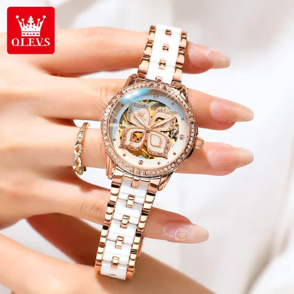 OLEVS 6612 Original Diamond Four Leaf Clover Elegant Automatic Women’s Watch 2