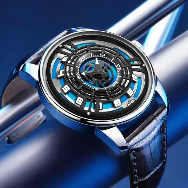 PINDU Retro Creative Turn-Dial Wheel Mechanical Luminous Leather Watch 1