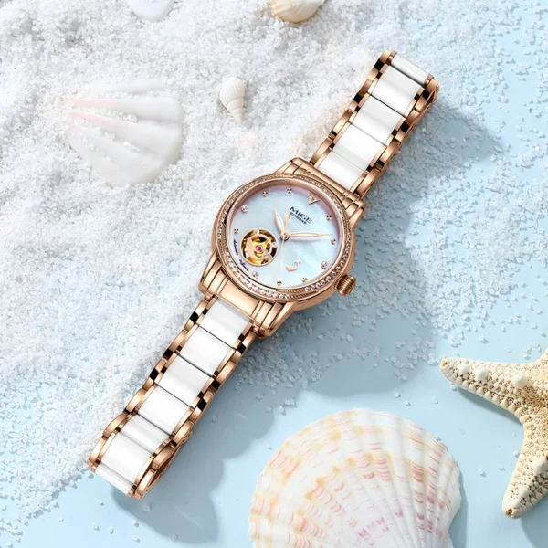 MIGE Ladies Automatic Mechanical Watch Luxury Brand Women Wristwatch Fashion Diamond waterproof  seashell ceramic stainlesssteel 2