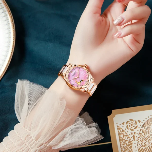 ORKINA Rose White Ladies Watches Top Brand Automatic Mechanical Wristwatch Women's Stainless Strap Waterproof Fashion Casual Clock 2