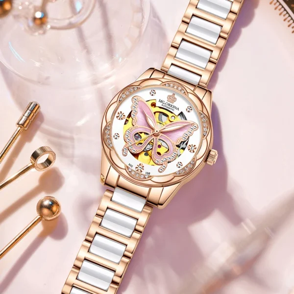 ORKINA New Luxury Ceramic Diamond Butterfly Automatic Women’s Watch 2