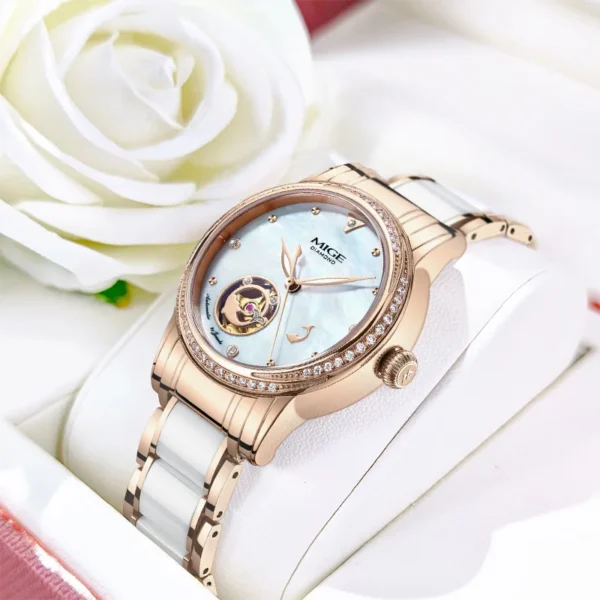 MIGE Ladies Automatic Mechanical Watch Luxury Brand Women Wristwatch Fashion Diamond waterproof  seashell ceramic stainlesssteel 1