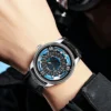 PINDU Retro Creative Turn-Dial Wheel Mechanical Luminous Leather Watch 4