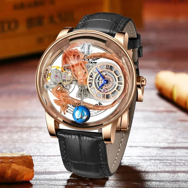 PINDU Design Earth Theme 3D Dragon Curved Mirror Transparent Watch 2