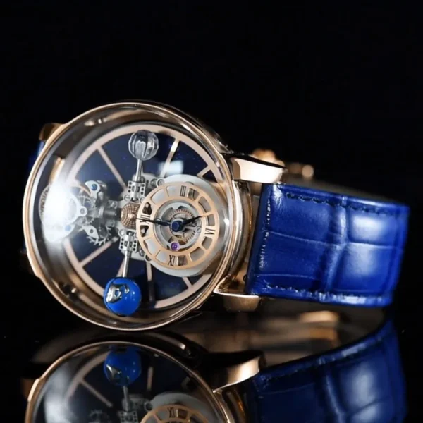 PINDU Celestial Starry Sky Transparent Curved Glass Leather Watch 1