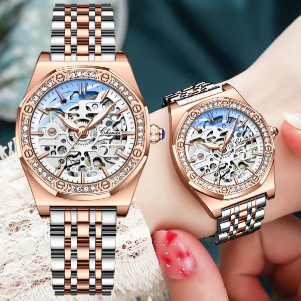 CHENXI New Luxury Brand Elegant Rose Gold Automatic Stainless Steel Women’s Watch 2